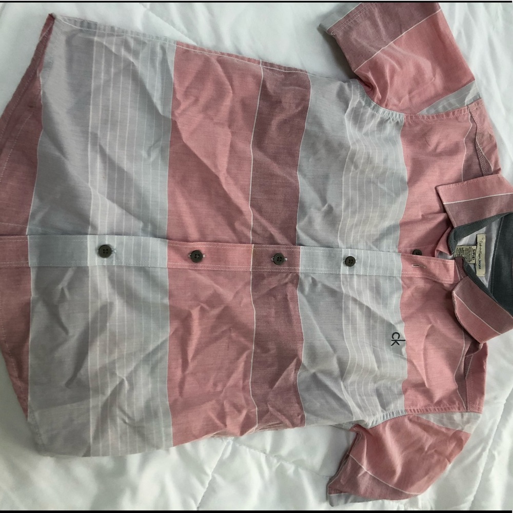 Boys 8 Calvin Klein Wine Salmon Grey button down
